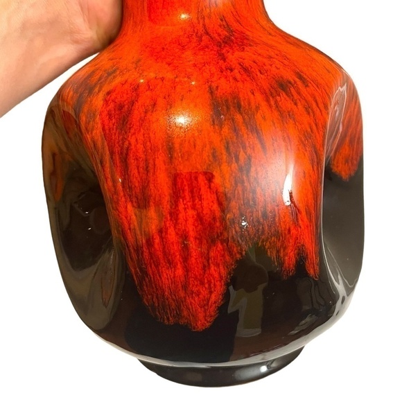 Vintage Red And Black Drip Pottery Vase - Picture 3 of 10